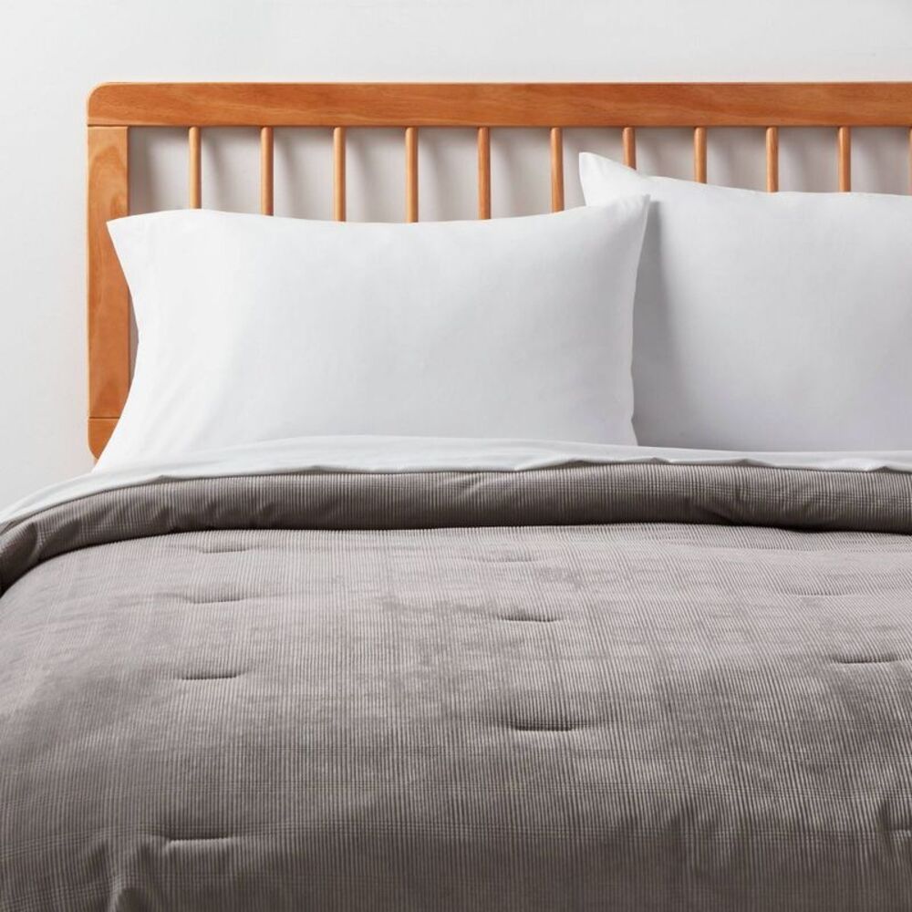 Full/Queen Corduroy Plaid Comforter Gray - Room Essentials